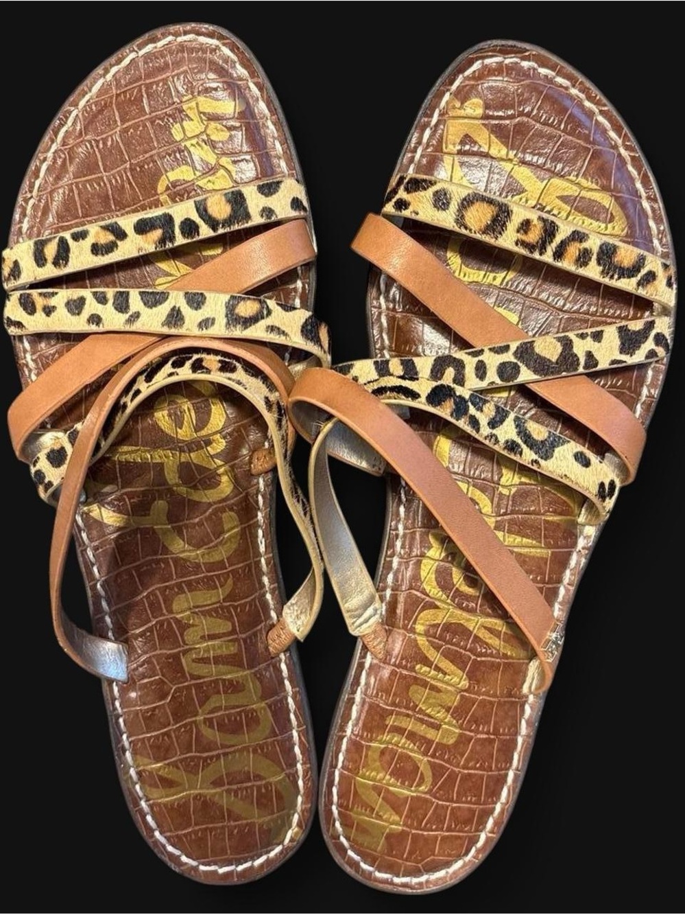 Sam Edelman Leopard and Tan Multi-Strap Women's Sandals
